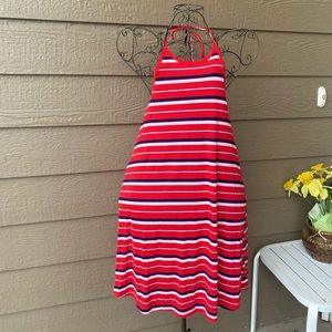Mossimo Red, White, & Blue Striped Halter Dress Women's , L
